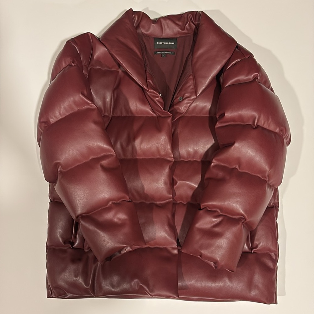 Something Navy Faux Feather Fills Puffer Jacket